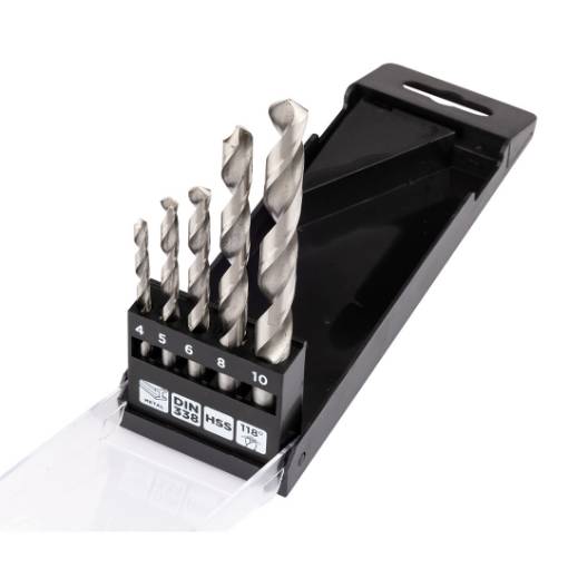 HSS metal drills, 4 - 10 mm, set 5 pcs