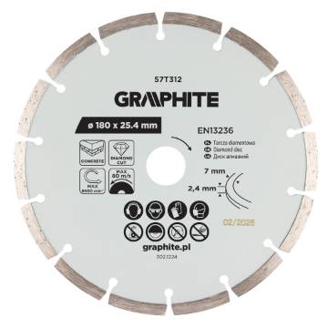 Segmented diamond cutting disc, 180 x 25.4 mm, dry