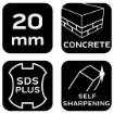 SDS Plus self-sharpening flat chisel 20 x 250 mm