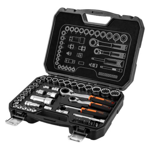 Set of through sockets 1/4", 3/8", 46 pieces, CrV