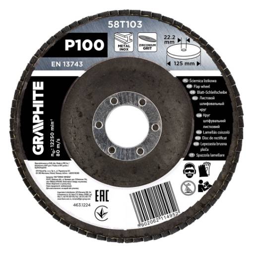 Zirconia flap wheel 125 x 22.2 mm, P100