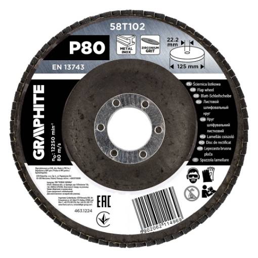 Zirconia flap wheel 125 x 22.2 mm, P80
