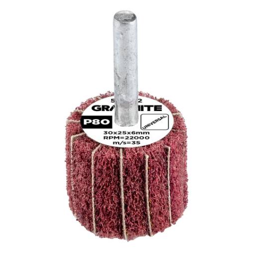Flap wheel with abrasive fleece, mounted 30 x 25 x 6 mm, P80