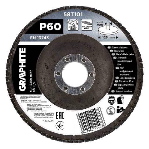 Zirconia flap wheel 125 x 22.2 mm, P60