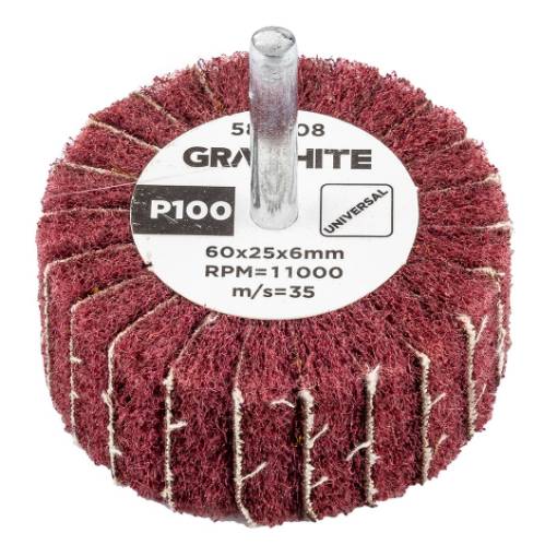 Flap wheel with abrasive fleece, mounted 60 x 25 x 6 mm, P100