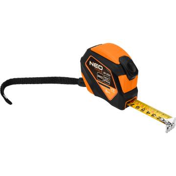 Retractable steel tape measure 5 m x 25 mm, auto-locking, stop button, magnet
