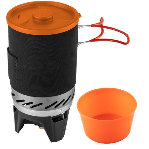 Camping cooker, burner and pot