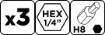 Hex bits H8 x 25 mm, 3 pcs