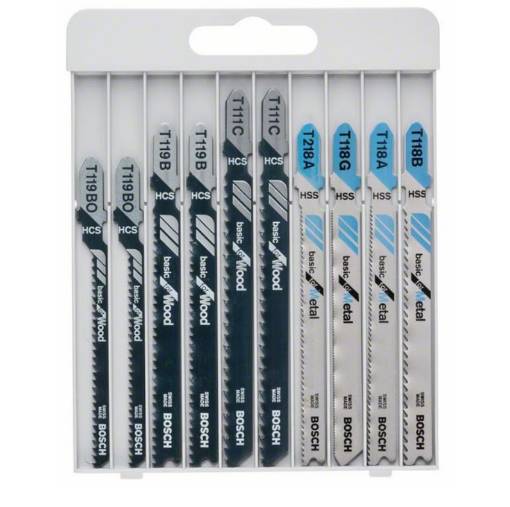 Jigsaw blade set Basic for Metal and Wood in cassette 10-piece