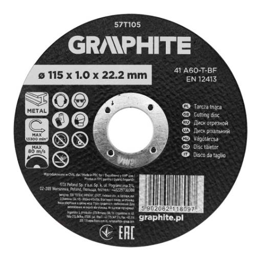 Cutting disc, aluminium oxide for metal 115 x 1.0 x 22.2 mm, 41 A60-T-BF