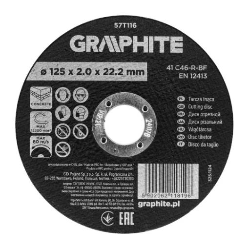 Cutting disc, aluminium oxide for concrete 125 x 2.0 x 22.2 mm, 41 C46-R-BF