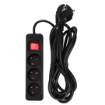 Strip extension cord 3 m, 3 x 1.5 mm2, 3G, black, ON/OFF