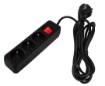 Strip extension cord 3 m, 3 x 1.5 mm2, 3G, black, ON/OFF