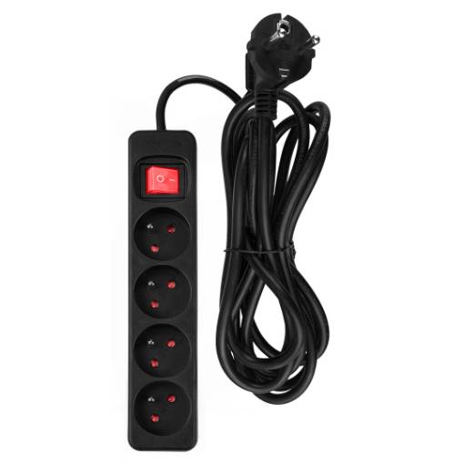 Strip extension cord 3 m, 3 x 1.5 mm2, 4G, black, ON/OFF