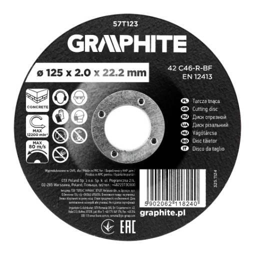 Cutting disc, aluminium oxide for concrete, convex 125 x 2.0 x 22.2 mm, 42 C46-R-BF