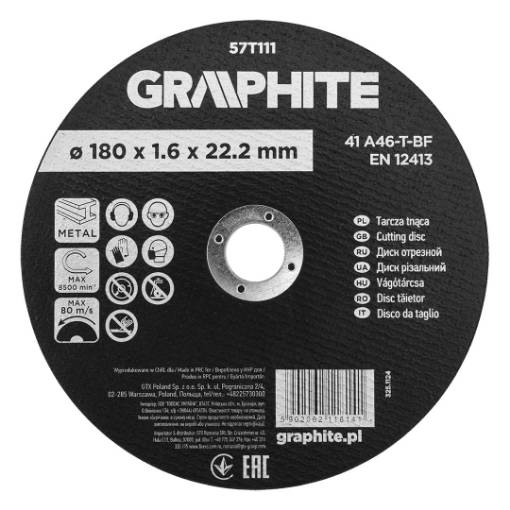 Cutting disc, aluminium oxide for metal 180 x 1.6 x 22.2 mm, 41 A46-T-BF