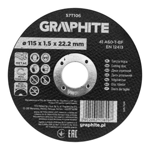 Cutting wheel, aluminium oxide for metal 115 x 1.5 x 22.2 mm, 41 A60-T-BF