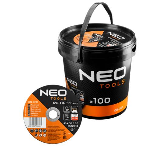 Metal/INOX cutting discs 125 x 1.0 x 22.2mm, 41 A60-S-BF, 100 pcs. pail. Manufactured in PL