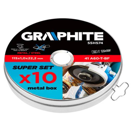 Cutting disc for metal 115 x 1.0 x 22.2 mm, 41 A60-T-BF, 10 pcs set