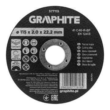 Cutting disc, aluminium oxide for concrete 115 x 2.0 x 22.2 mm, 41 C46-R-BF