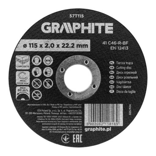 Cutting disc, aluminium oxide for concrete 115 x 2.0 x 22.2 mm, 41 C46-R-BF