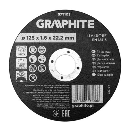 Cutting wheel, aluminium oxide for metal/INOX 125 x 1.6 x 22.2 mm, 41 A46-T-BF