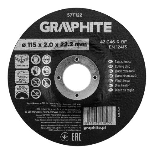 Cutting disc, aluminium oxide for concrete, convex 115 x 2.0 x 22.2 mm, 42 C46-R-BF