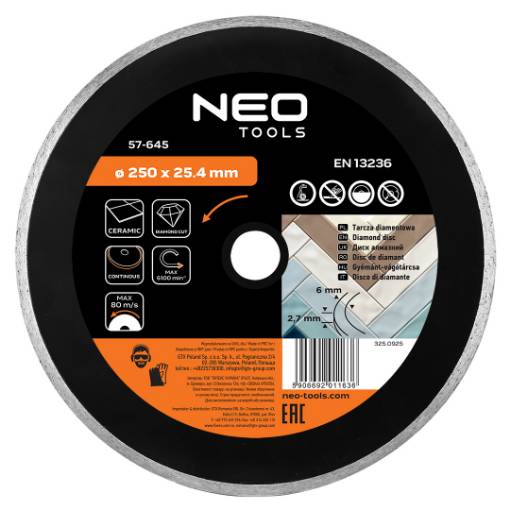 Diamond blade 250 x 25.4 mm, solid