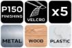 Velcro sanding discs 150 mm, P150, 5 pcs, with 8 holes