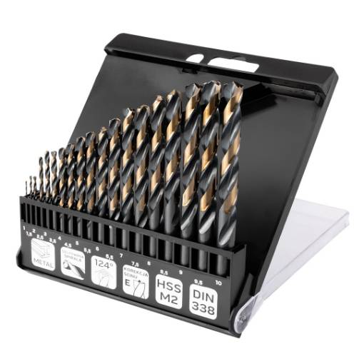 HSS-CNC metal drill bits, 124°, "Pro-Tec", 1.0-10.0 mm, set of 19 pcs.