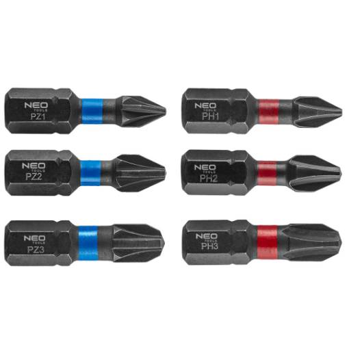 Impact bits PH1/2/3, PZ1/2/3 x 25 mm, 6 pcs.