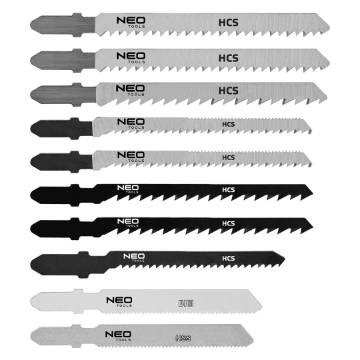 Jigsaw blade set, 6, 8, 10/21, 12, 21 TPI, HCS/HSS/BIM, T-shaped handle, 10 pcs.