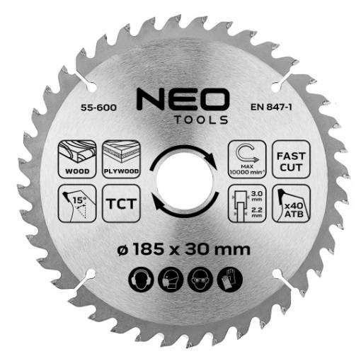 Saw blade, widia, 185 x 30 mm, 40 teeth