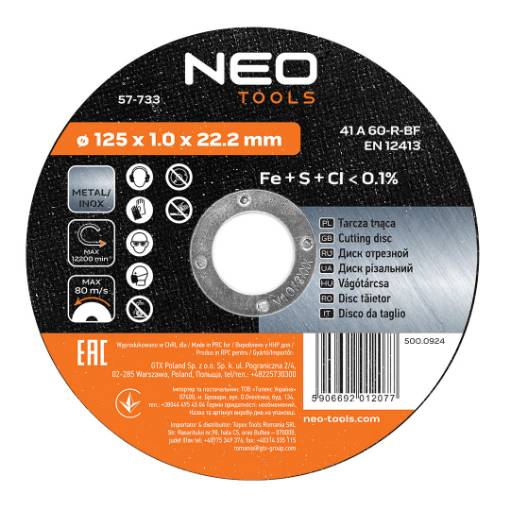 Metal cutting-off wheel 125 x 1.0 x 22.2 mm, 41 A60-R-BF, INOX