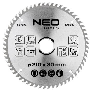 Saw blade, widia, 210 x 30 mm, 100 teeth, for aluminium