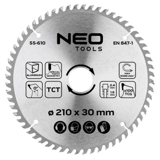 Saw blade, widia, 210 x 30 mm, 100 teeth, for aluminium