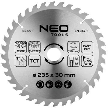 Saw blade, widia, 235 x 30 mm, 36 teeth
