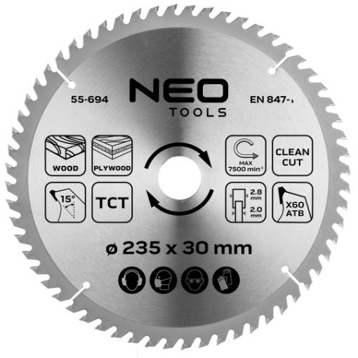 Saw blade, widia, 235 x 30 mm, 60 teeth