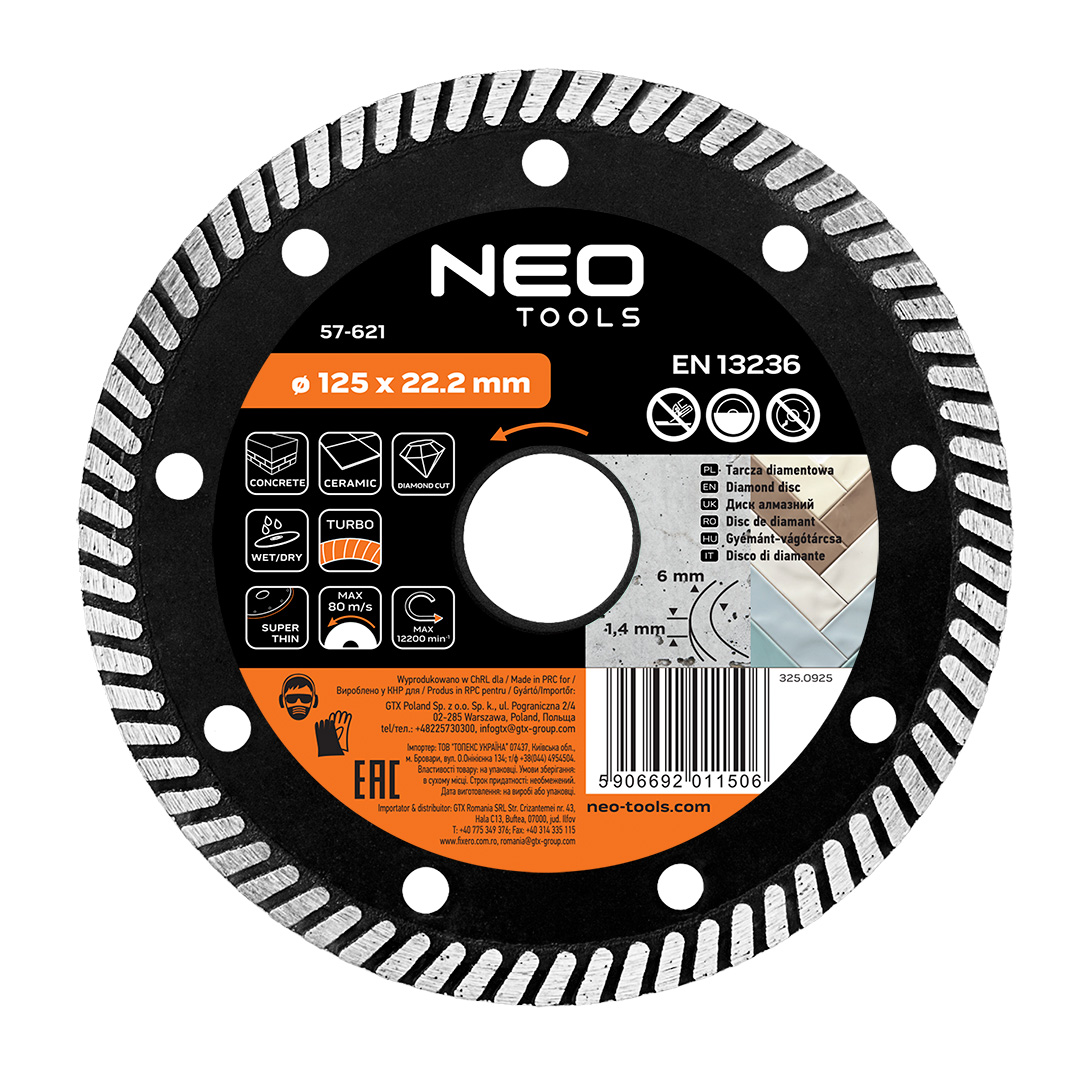 Diamond blade 125x22.2 mm, turbo super thin