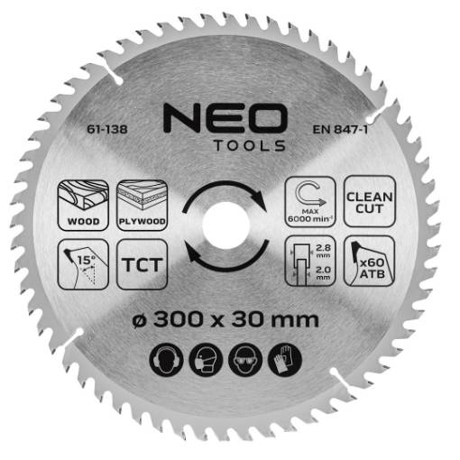 Saw blade, widia, 300 x 30 mm, 60 teeth