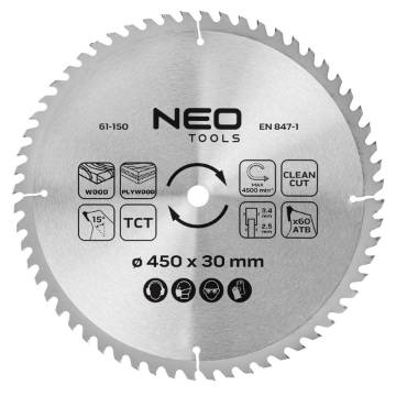 Saw blade, widia, 450 x 30 mm, 60 teeth