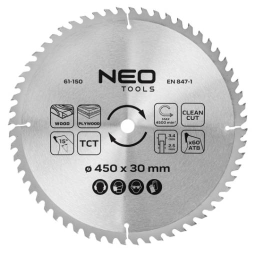 Saw blade, widia, 450 x 30 mm, 60 teeth