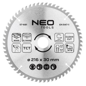 Saw blade, widia, 216x30 mm, 60 teeth