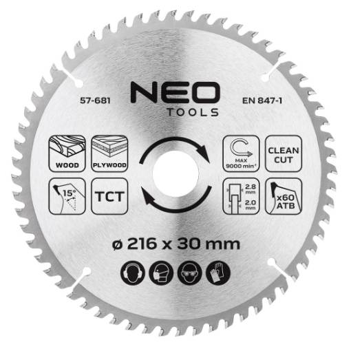 Saw blade, widia, 216x30 mm, 60 teeth