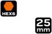 HEX6 x 25 mm impact bits, 2 pcs.