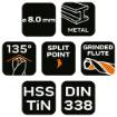 HSS-TiN metal drill bit, 8.0 mm