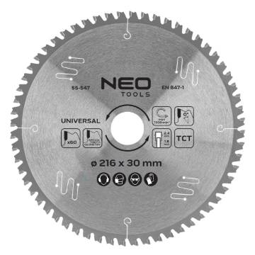 Saw blade, widia, 216 x 30 mm, 60 teeth, universal