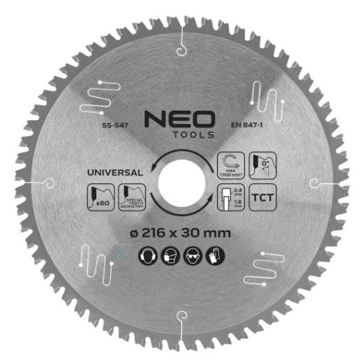 Saw blade, widia, 216 x 30 mm, 60 teeth, universal