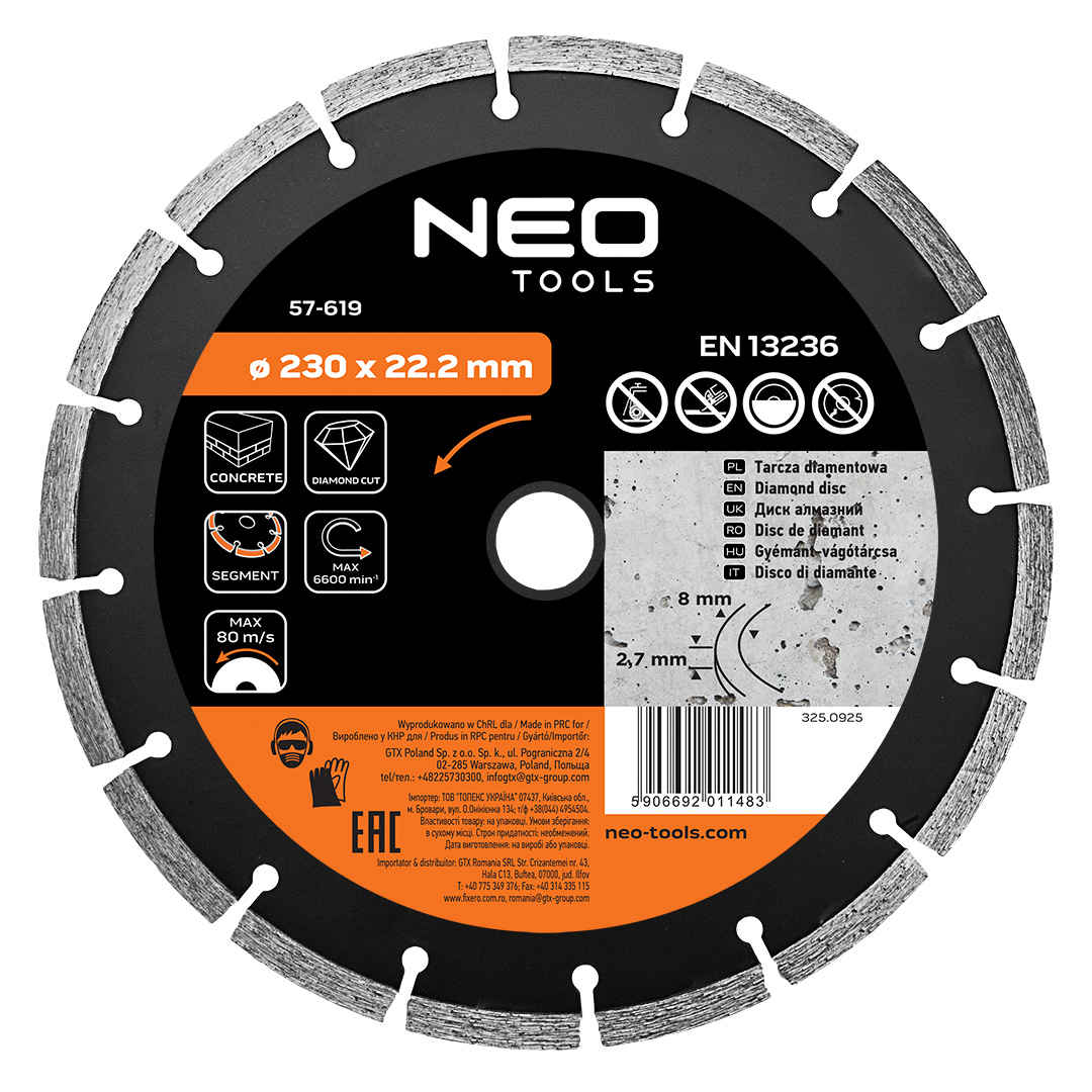 Diamond blade 230x22.2 mm, segmented
