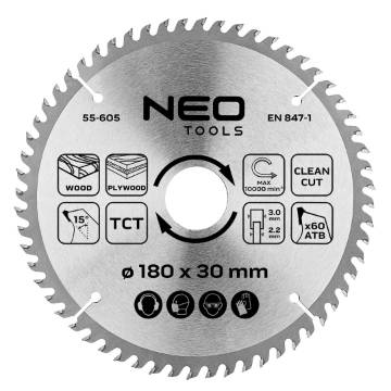 Saw blade, widia, 180 x 30 mm, 60 teeth